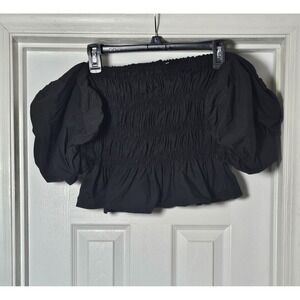 ASTR the Label: Women's, Savina Smocked Puff Sleeve Top Black Size Medium